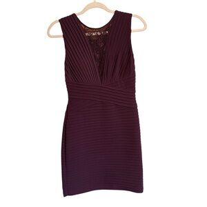 Calvin Klein Burgundy/Plum Ribbed Bodycon Mini Dress V-Neck Cocktail-Size 2